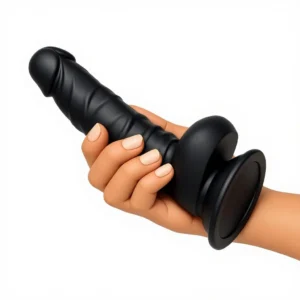 منتجات زوجية فاخرة: أداة تدليك سوداء 18 سم بتصميم واقعي من السيليكون الطبي